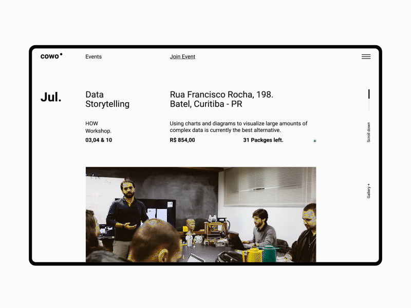 Join Event animation concept coworking interaction interface minimal typography ui ux web