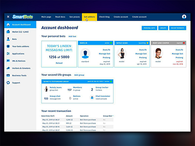 Account Dashboard - SmartBots account dashboard ai artificial bots intelligence ui ux