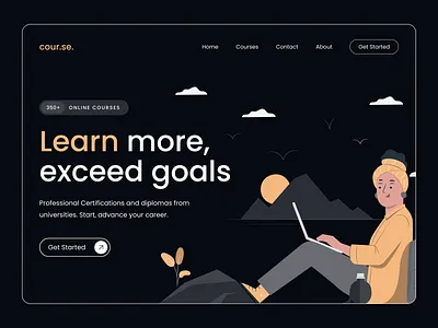 Online Course Platform button clean course dark mode dark theme illustration learn platform study ui web yellow