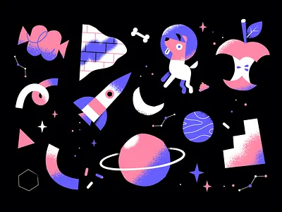 Laika abstract apple candy character cosmos dog illustration laika launch patswerk pattern planet rocket space vector wallpaper