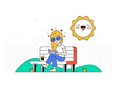 Sunny Day character city editorial illustration park reading sunny vector