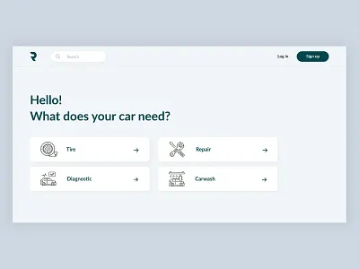 Main page for Reyo blue car car service clean design color daily ui design desktop first green icon set logo main page repair ui ui design ux web welcome page welcome screen