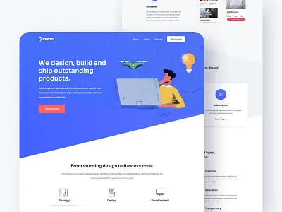 Quantral Homepage agency blue clean design digital header homepage icons illustration interface landing layout tabs typogaphy ui ux web design website