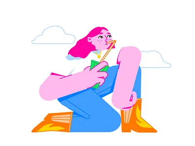 🥤 character dots drink editorial illustration girl illustration pattern procreate streetwear texture