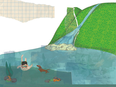 Alejo swimming children book illustration childrens book childrens illustration collage digital illustration illustration