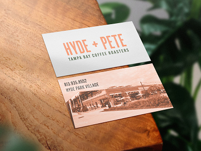 Hyde + Pete Coffee Logo & Business Cards boutique business card classic coffee design graphic linen logo minimal monotone orange photo roaster shop simple small soft typography vector