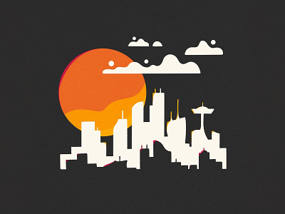 Suntober 006 - City Sunset city clouds illustration limited palette negative space procreate skyline sunset suntober