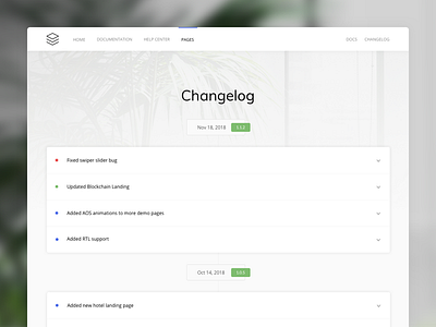 Changelog accordion bootstrap changelog clean docs documentation layout minimal premium template