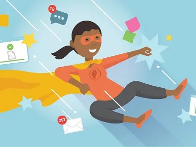 Famous Software Superpowers flying hero illustration promotion technology video