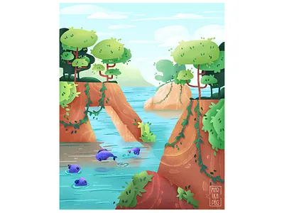 Sea Environment design digital art environment flat illustration nature sea trees