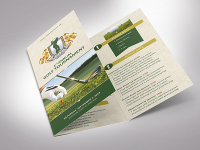 Charity Golf Tournament Brochure Template | Tri-Fold | Word beige charity golf fund raising flyer gold golf club golf party golf program green invitation leaflet registration form sponsor proposal sports pamphlet tee off templates tri fold brochure word publisher