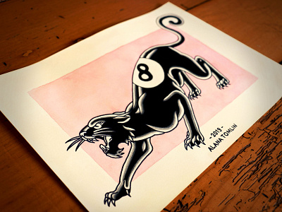 8 Ball 8 ball aero colour alana tomlin alanatomlin american traditional cat ink ink painting luck panther tattoo traditional tattoo