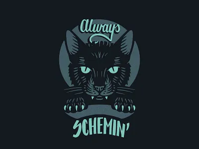 Kitter Be Schemin' badge design black cat cat cat illustration custom lettering custom type evil cat hand lettering illustration procreate vintage badge vintage illustration