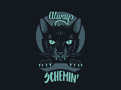 Kitter Be Schemin' badge design black cat cat cat illustration custom lettering custom type evil cat hand lettering illustration procreate vintage badge vintage illustration