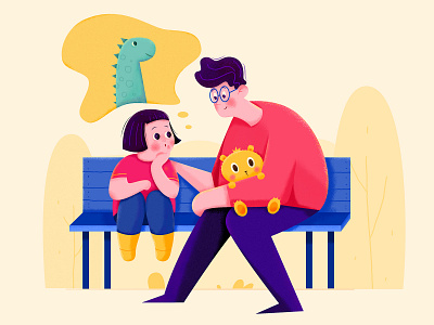 Little Theologians animal bear character child children dad daughter dinosaur discuss family father girl illustration kid love man outdoor people talk think