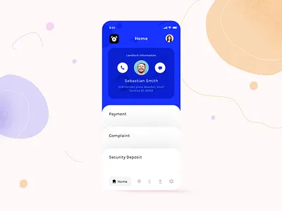 Tenant app assignment (Home ver 1) app call clean complaint deposit home illustration ios ipad iphone lanlord message minimal neel payment prakhar security sharma tenant trend