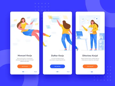 Job Seeker On-boarding UI Application app character design flatdesign illustration job office onboarding onboarding ui ui web work