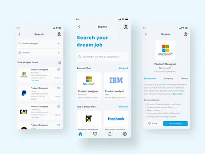 Job Finder Mobile App app design app ui clean dashboard hiring app hiring platform job job app job finder job search job seeker app minimal app minimul mobile mobile app mobile application saas saas ui ui ux