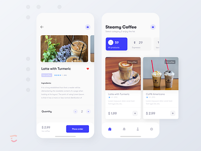 Coffee shop app app design braverage coffee app coffeeshop exploration food app food app card design food app ui food delivery app ios app minimal navigation bar online food service order confirmation recipe restaurant ui ui cards ux