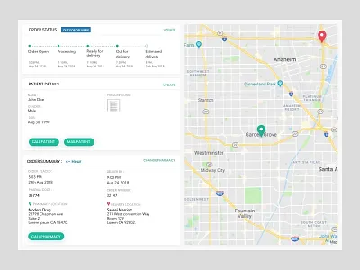 Manage & Track Orders Dashboard admin app card layout creative dashboard ui design desktop app interface design manage orders map minimal pharmacy sketch status tracking ui ux web app web design