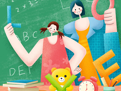 Teachers' Day blackboard doodle flat gratitude illustration lovely student teacher teaching