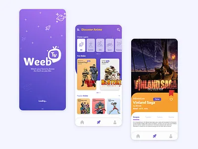 Weeb Tv - Mobile UI anime design illustration logo mobile streaming streaming app ui ux