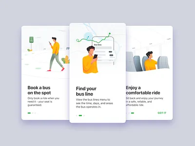 Bus Onboarding app branding bus design illustration onboarding onboarding screens procreate rideshare transport