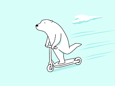 Leisure Time animal bear branding cartoon character colour commute design dribbble fantasy illustration leisure mascot polar bear scooter transport