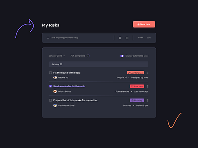 Tasks. dark mode tasks tasks managment web app