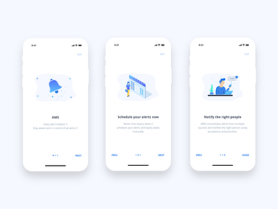 AMS App On-boarding Screens alert system app design app ui branding enterprise app minimalist notifications ui design walkthrough