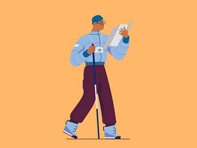 Hiking 2d app illustration character flat hiking illustration map mountain vector website illustration