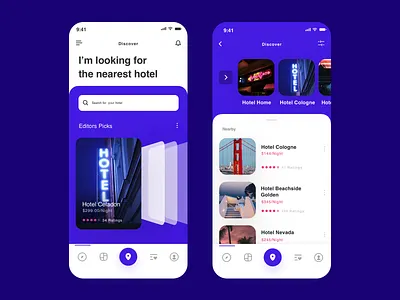 Hotel/travel App app blue design flat homepage hotel icon price purple search travel ui ux vector