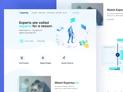 Expertcy Landing Page Approved blue branding digital expert figma gradient icon illustration isometric landing landing page logo mark rate redesign statistics uiux ux web webdesign