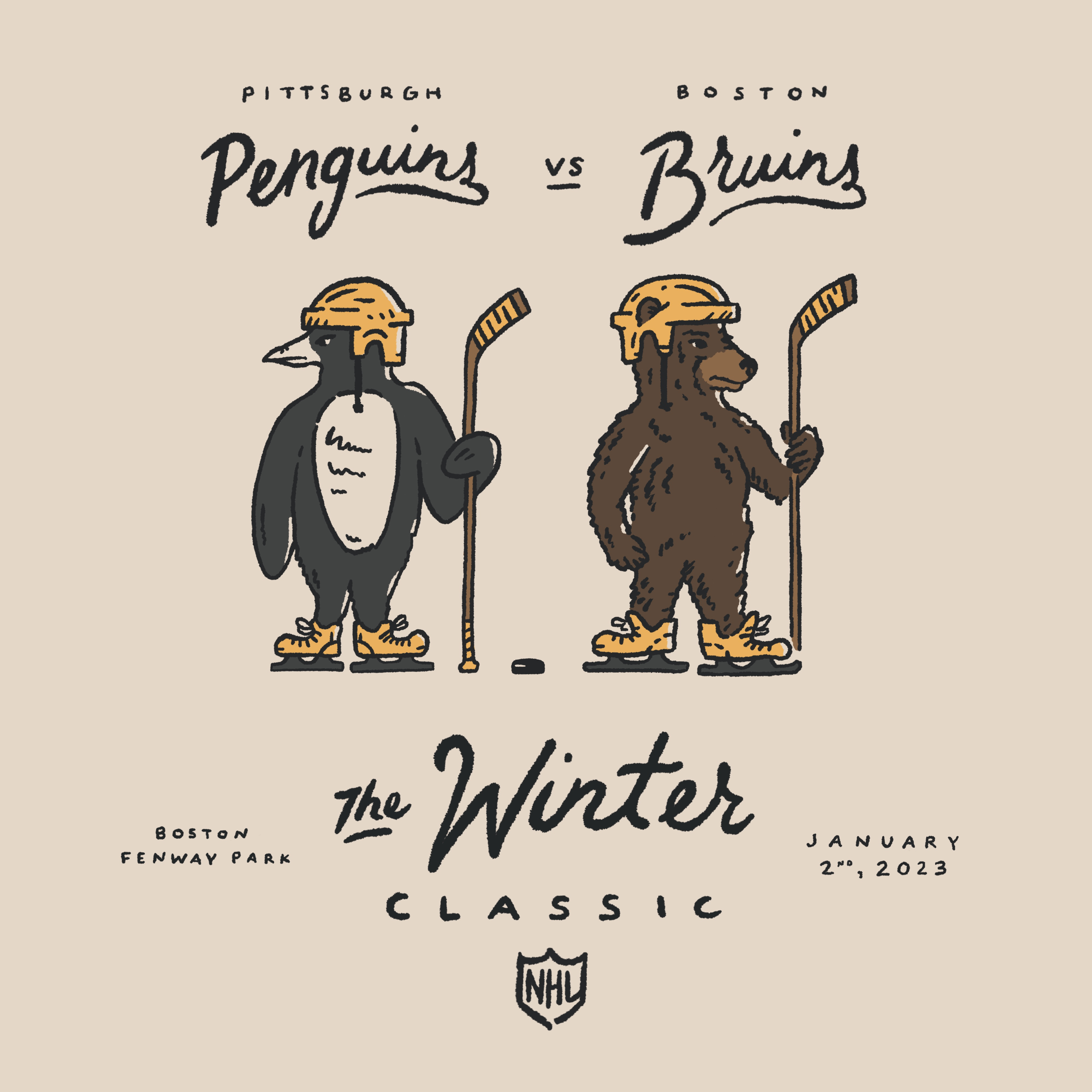 NHL Outdoor Winter Classic 2023 boston bruins design drawing hockey ice hockey illustration joe horacek little mountain print shoppe nhl penguins pittsburgh sketch typography winter classic