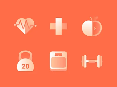 Health & Wellness Icons #1 apple apple icon cross dumbbell dumbbell icon gradient icon health health icon heartbeat heartbeat icon kettle bell kettlebell kettlebell icon meditation minimal icon scales spa weight wellness wellness icon
