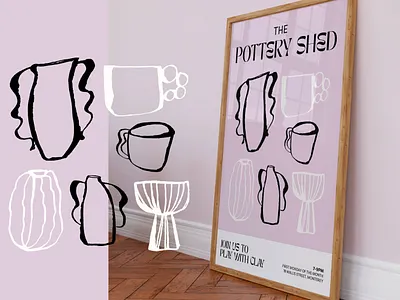 The Pottery Shed - a pottery lovers poster/print art direction graphic design illustration mid century modern monochrome poster print