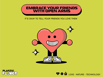 Embrace Your Friends character color fun happy heart illustration love red vector yellow