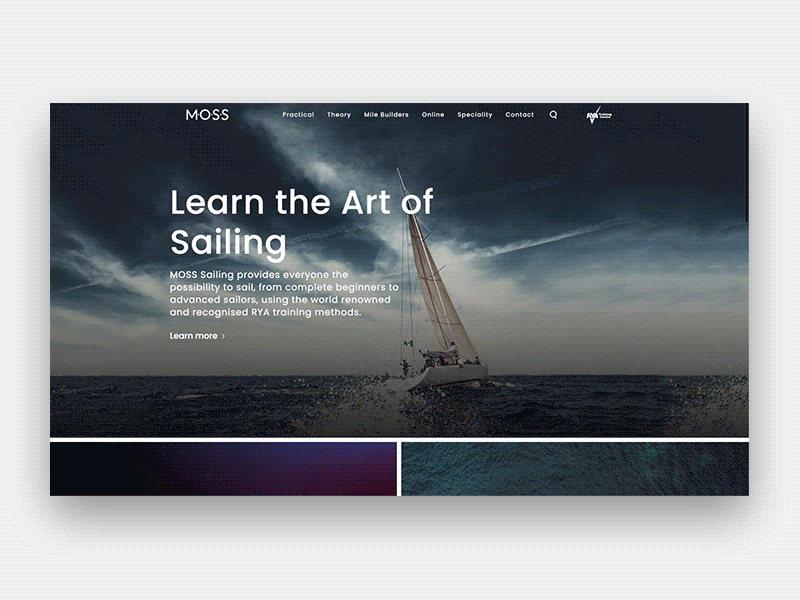 MOSS home page animation home page sailing websites