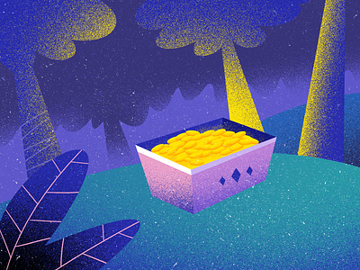 Treasure - InfinitePay art direction black blue color colorful concept creative dark design flower gold illustration night print purple texture treasure tree yellow