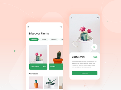 Plant shop concept android app app design best shot colorfull ecommerce flat design gradiant green ios app minimal plants saas design shopify shopping app shopping cart simple sketch trending design trendy app uiux