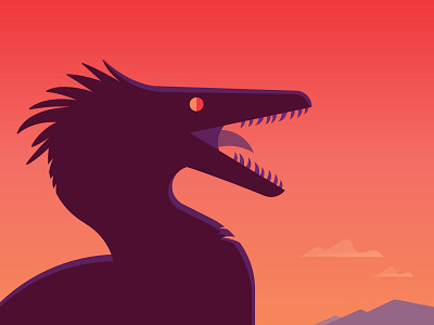 Squawk! cretaceous deinonychus dinosaur gradient grain texture illustration illustrator mountains photoshop raptor sunset theropod vector velociraptor