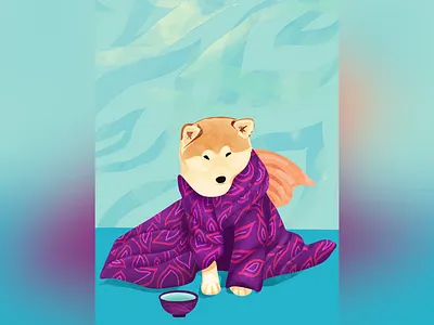 Shiba Inu in a Kimono cute digital dog green tea illustration japanese kimono matcha procreate shiba shiba inu