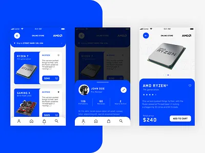AMD Online Store App - Concept Design app clean design grid interaction layout minimal mockup template ui ux
