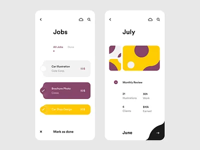 Freelance App — Job List View & Monthly Insights app apple blue clean design grid inspiration interface minimal minimalism mobile ndro sandro tavartkiladze tavdro ui ux web website white