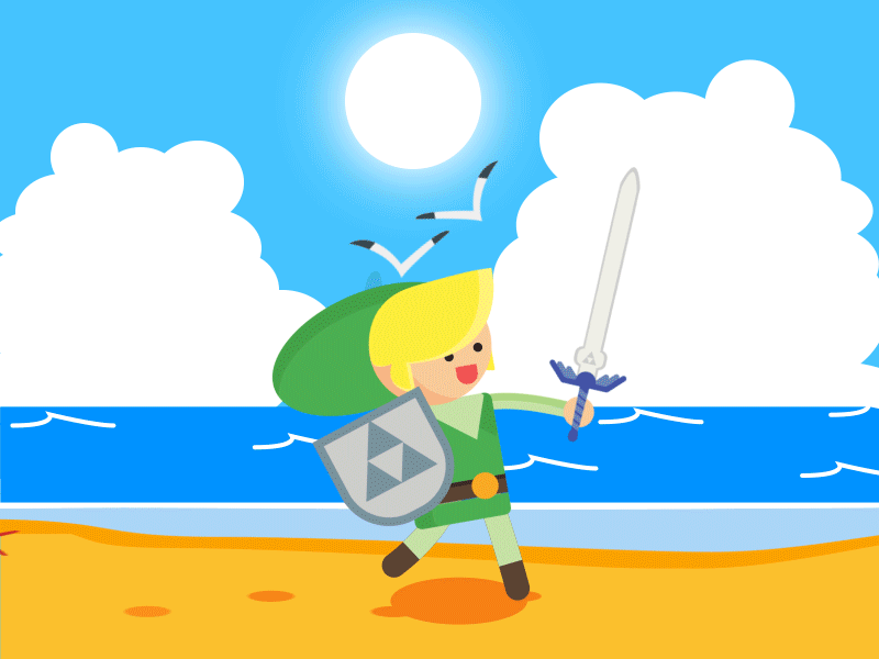 Link after effects animation animation 2d beach flat art illustration illustrator knight link motion graphics nintendo ocarina switch sword vector walk cycle wind waker zelda
