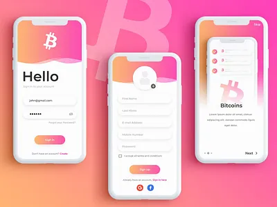 Bitcoin - Splash & Sign Up Screen for an App app app design bitcoin bitcoin app design login ui sign up screen ui uplabs