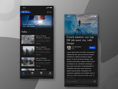 Dark Mode News app black dark dark mode design gray medium news text typography ui