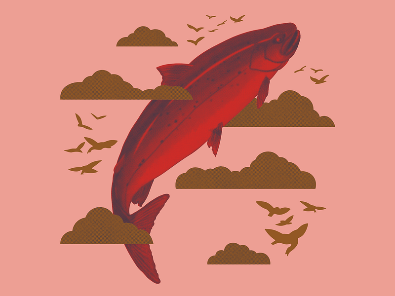 Giant Flying Fish collage art fish flying gig poster half