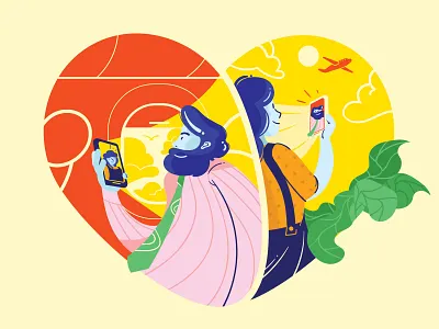 Lovers Calling calling calling app design fly garden illustration illustration art illustration design lover mockup plane video
