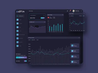 AdFin Finance Dashboard Ui Dark admin analytic balance calendar chart dashboard debuctions development document finance interface profile profit project report sketch tax ui ux